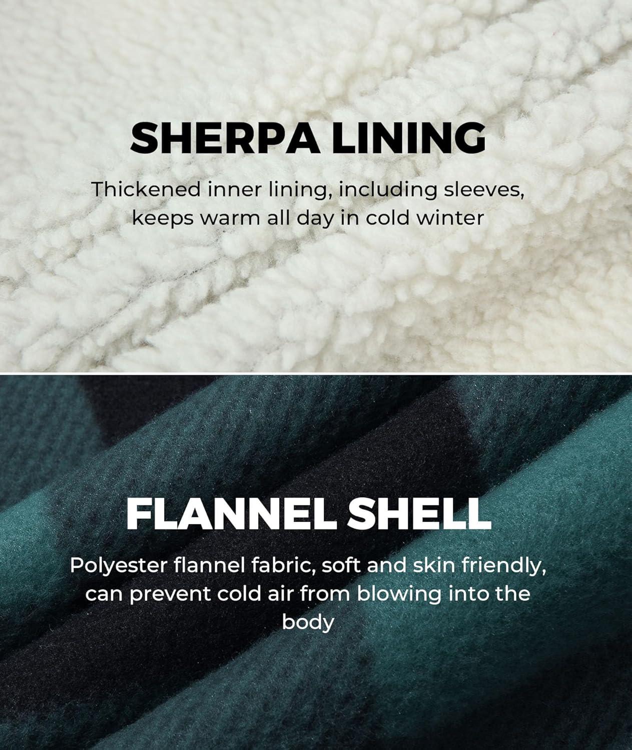 imageZITY Mens Flannel Hooded Jacket Fleece Sherpa Lined Plaid Shirts Jackets Zip Up Sweatshirt Hoodies for Men with 4 PocketsGreen