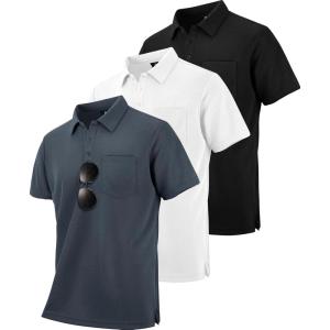 ZITY 3 Pack Polo Shirts for Men with Pocket Short Sleeve Moisture Wicking Outdoor Tactical Shirt Summer Casual(Black+grey+white)