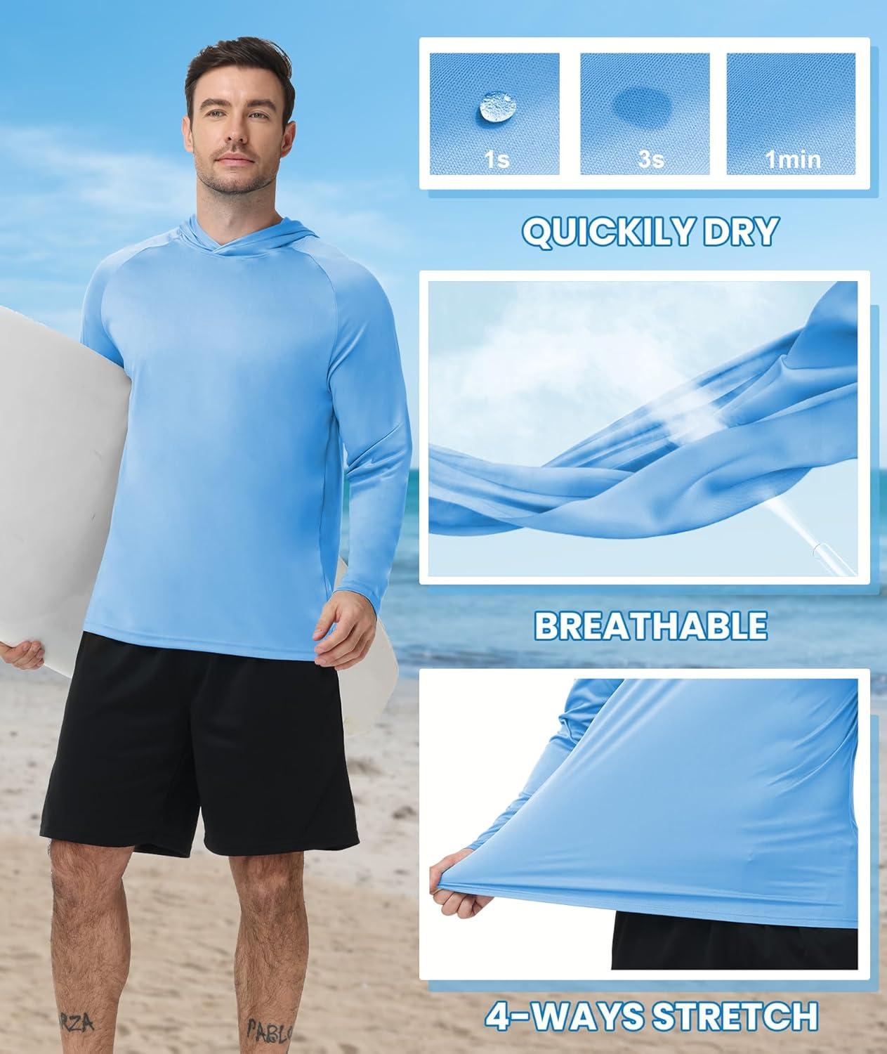 imageZITY 5 Pack Mens Sun Protection Long Sleeve Hoodie Shirts UPF 50 Fishing Shirts Lightweight Athletic Rash Guard Sweatshirts2 LightblueWhite2 Light Gray