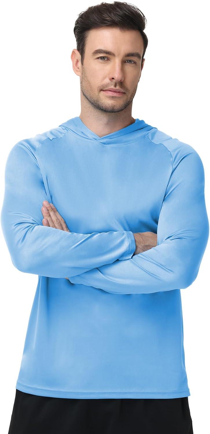 imageZITY 5 Pack Mens Sun Protection Long Sleeve Hoodie Shirts UPF 50 Fishing Shirts Lightweight Athletic Rash Guard SweatshirtsAzureLightgrayDarkblueBlackDarkgray