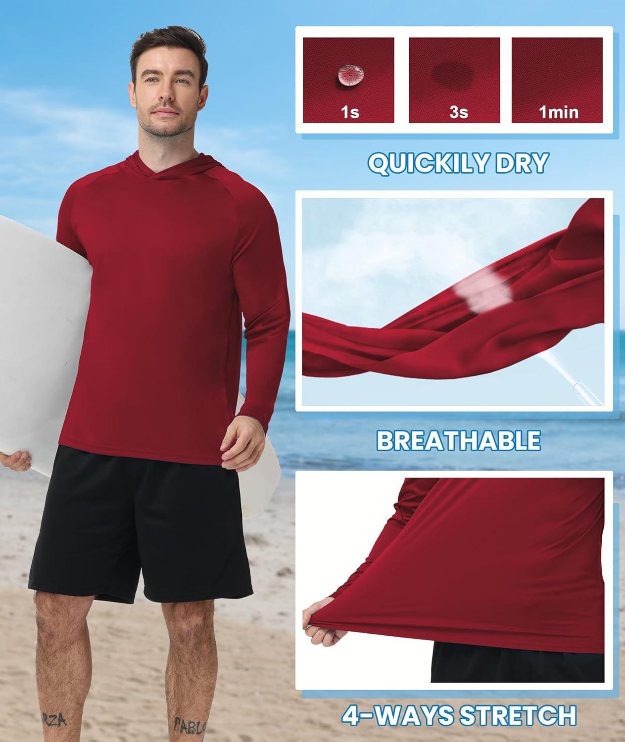 imageZITY 5 Pack Mens Sun Protection Long Sleeve Hoodie Shirts UPF 50 Fishing Shirts Lightweight Athletic Rash Guard SweatshirtsDarkgrayDarkblueWhiteRedBlack