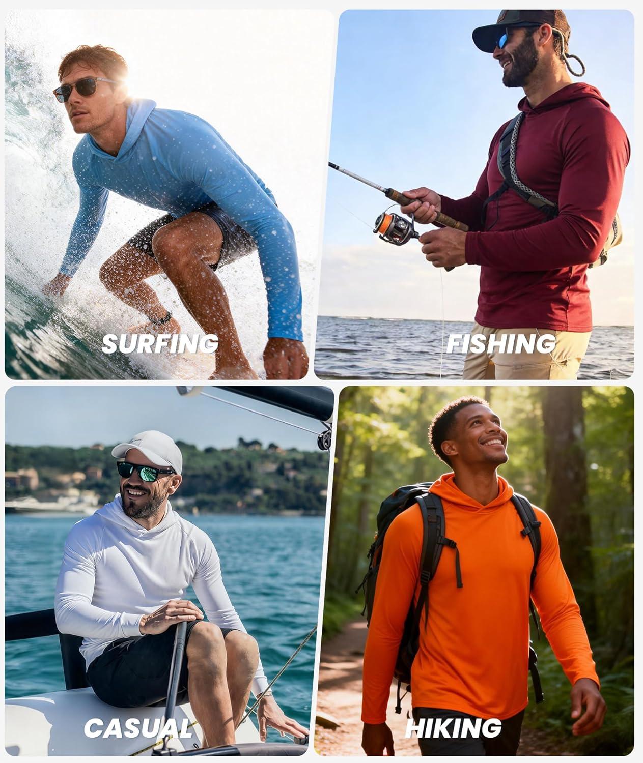 imageZITY 5 Pack Mens Sun Protection Long Sleeve Hoodie Shirts UPF 50 Fishing Shirts Lightweight Athletic Rash Guard SweatshirtsLightblueAzureDarkblueGrayBlack