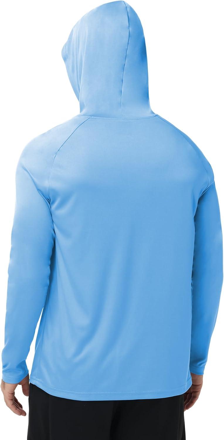imageZITY 5 Pack Mens Sun Protection Long Sleeve Hoodie Shirts UPF 50 Fishing Shirts Lightweight Athletic Rash Guard SweatshirtsLightblueAzureDarkblueGrayBlack