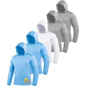 ZITY 5 Pack Men’s Sun Protection Long Sleeve Hoodie Shirts UPF 50+ Fishing Shirts Lightweight Athletic Rash Guard Sweatshirts(2 Lightblue/White/2 Light Gray)