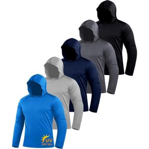 ZITY 5 Pack Men’s Sun Protection Long Sleeve Hoodie Shirts UPF 50+ Fishing Shirts Lightweight Athletic Rash Guard Sweatshirts(Azure/Lightgray/Darkblue/Black/Darkgray)