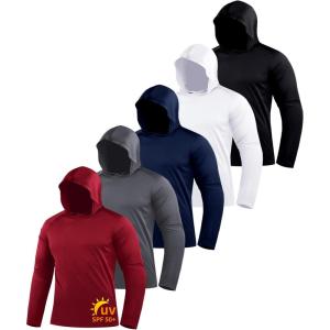 ZITY 5 Pack Men’s Sun Protection Long Sleeve Hoodie Shirts UPF 50+ Fishing Shirts Lightweight Athletic Rash Guard Sweatshirts(Darkgray/Darkblue/White/Red/Black)