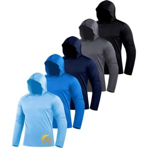 ZITY 5 Pack Men’s Sun Protection Long Sleeve Hoodie Shirts UPF 50+ Fishing Shirts Lightweight Athletic Rash Guard Sweatshirts(Lightblue/Azure/Darkblue/Gray/Black)