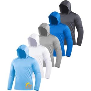 ZITY 5 Pack Men’s Sun Protection Long Sleeve Hoodie Shirts UPF 50+ Fishing Shirts Lightweight Athletic Rash Guard Sweatshirts(Lightblue/White/Lightgray/Azure/Darkblue)