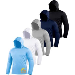 ZITY 5 Pack Men’s Sun Protection Long Sleeve Hoodie Shirts UPF 50+ Fishing Shirts Lightweight Athletic Rash Guard Sweatshirts(Lightblue/White/Lightgray/Darkblue/Black)