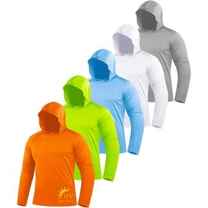 ZITY 5 Pack Men’s Sun Protection Long Sleeve Hoodie Shirts UPF 50+ Fishing Shirts Lightweight Athletic Rash Guard Sweatshirts(Lightblue/White/Lightgray/Orange/Fluorescent Green)