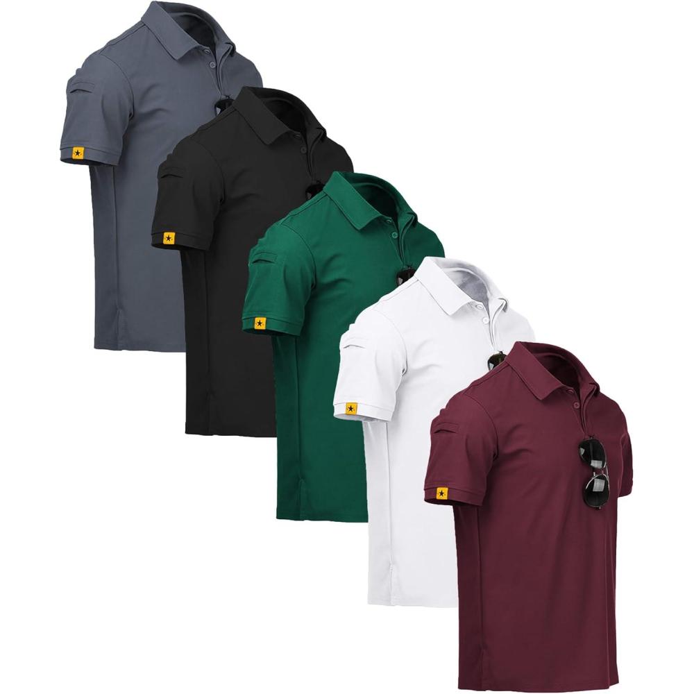 imageZITY 5 Pack Mens Polo Shirt Short Sleeve Sports Golf Tennis TShirt MoistureWicking Summer ShirtsGrey Black Forestgreen White Winered