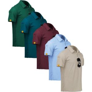 ZITY 5 Pack Mens Polo Shirt Short Sleeve Sports Golf Tennis T-Shirt Moisture-Wicking Summer Shirts(Forest Tealblue Winered Moonblue Lightkhaki)