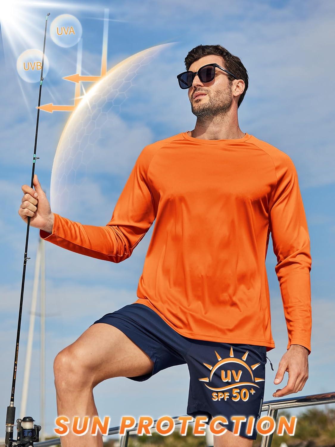 imageZITY 3 Pack Long Sleeve Shirts for Men UPF 50 Sun Protection Crew Neck TShirt Rash Guard for Hiking Running Swimming3packfluorescent OrangeWhiteLight Gray