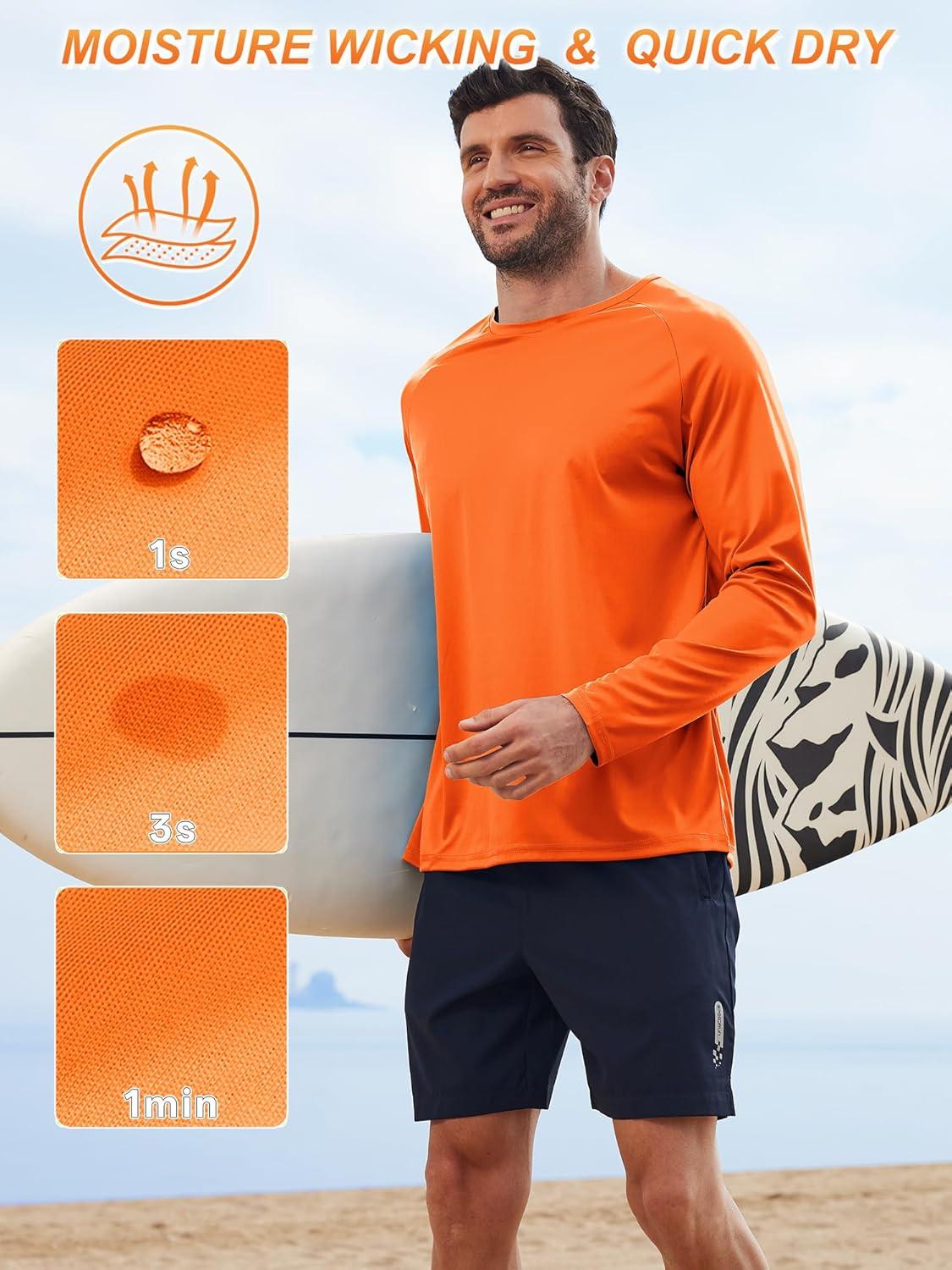 imageZITY 3 Pack Long Sleeve Shirts for Men UPF 50 Sun Protection Crew Neck TShirt Rash Guard for Hiking Running Swimming3packfluorescent OrangeWhiteLight Gray