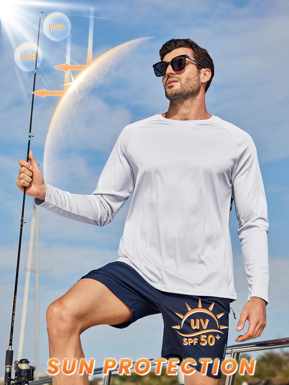 imageZITY 3 Pack Long Sleeve Shirts for Men UPF 50 Sun Protection Crew Neck TShirt Rash Guard for Hiking Running Swimming3packwhiteLight Sky BlueLight Gray