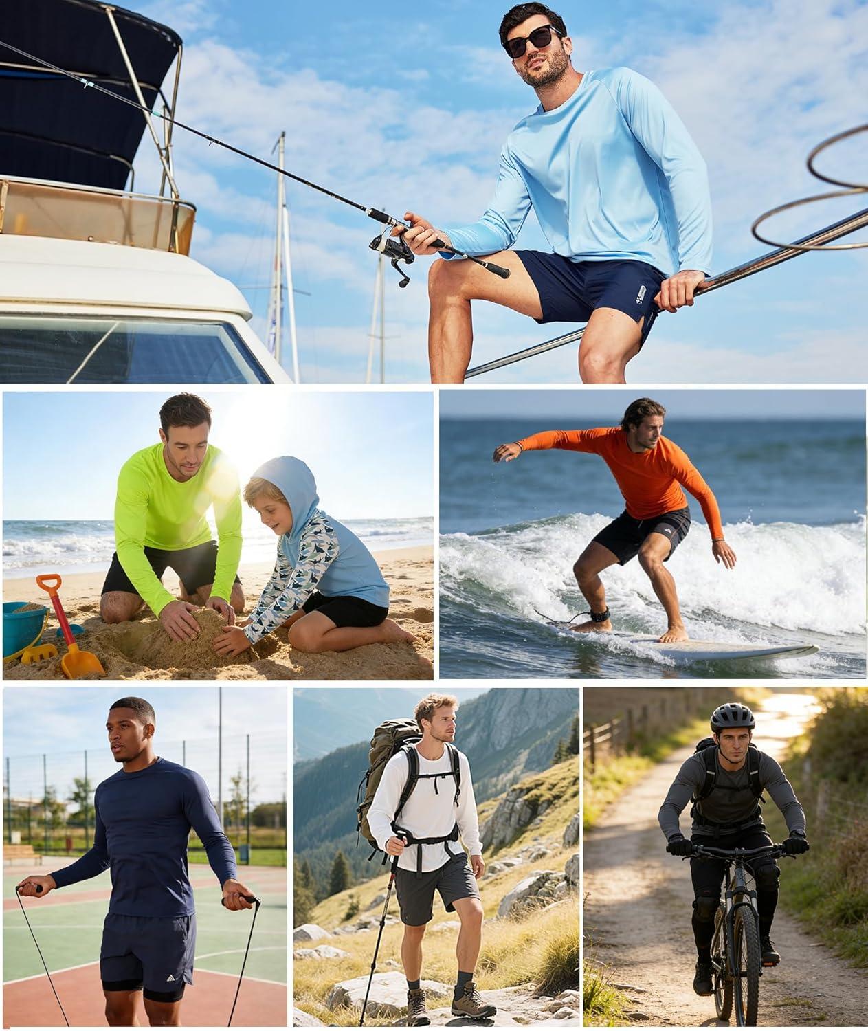 imageZITY 7 Pack Sun Shirts for Men UV Protection Long Sleeve Crew Neck Running Activewear TShirts