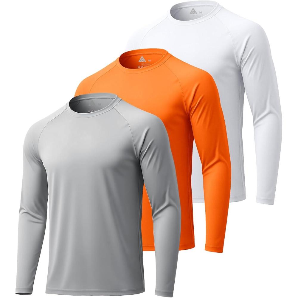imageZITY 3 Pack Long Sleeve Shirts for Men UPF 50 Sun Protection Crew Neck TShirt Rash Guard for Hiking Running SwimmingLightgrayneonorangewhite