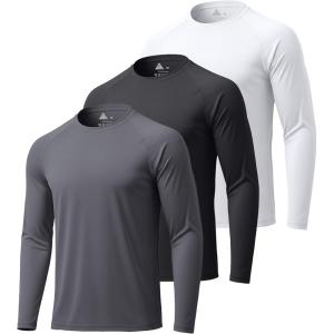ZITY 3 Pack Long Sleeve Shirts for Men UPF 50+ Sun Protection Crew Neck T-Shirt Rash Guard for Hiking Running Swimming(3pack-black/White/Dark Gray)