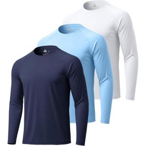 ZITY 3 Pack Long Sleeve Shirts for Men UPF 50+ Sun Protection Crew Neck T-Shirt Rash Guard for Hiking Running Swimming(3pack-dark Blue/White/Light Sky Blue)