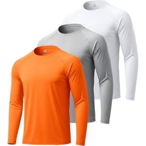 ZITY 3 Pack Long Sleeve Shirts for Men UPF 50+ Sun Protection Crew Neck T-Shirt Rash Guard for Hiking Running Swimming(3pack-fluorescent Orange/White/Light Gray)