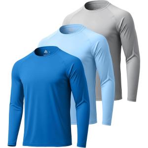 ZITY 3 Pack Long Sleeve Shirts for Men UPF 50+ Sun Protection Crew Neck T-Shirt Rash Guard for Hiking Running Swimming(3pack-royal Blue/Light Sky Blue/Light Gray)