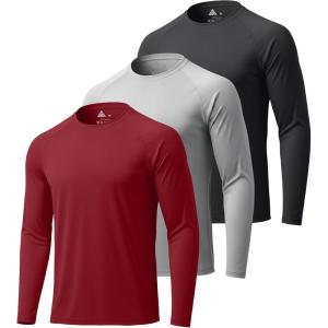 ZITY 3 Pack Long Sleeve Shirts for Men UPF 50+ Sun Protection Crew Neck T-Shirt Rash Guard for Hiking Running Swimming(3pack-wine Red/Light Gray/Black)