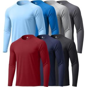 ZITY 7 Pack Long Sleeve Shirts for Mens UPF 50+ Sun Protection T-Shirt Active Crew Neck Tee Workout Tops Bulk(7pack-winered/Lightblue/Royalblue/Darkblue/Lightgray/Darkgray/Black)