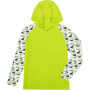 ZITY Boys Rash Guard Hooded Fishing Shirt Kids UPF 50+ Long Sleeve Sun Hoodie Youth UV Protection Beach Swim Shirts(Fluorescent Green)