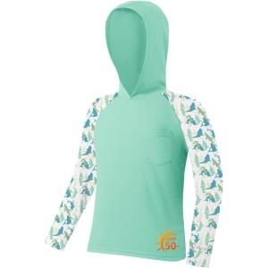 ZITY Boys Rash Guard Hooded Fishing Shirt Kids UPF 50+ Long Sleeve Sun Hoodie Youth UV Protection Beach Swim Shirts(Mint Green)