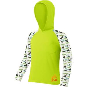 ZITY Boys Rash Guard Hooded Fishing Shirt Kids UPF 50+ Long Sleeve Sun Hoodie Youth UV Protection Beach Swim Shirts(Neon Green)