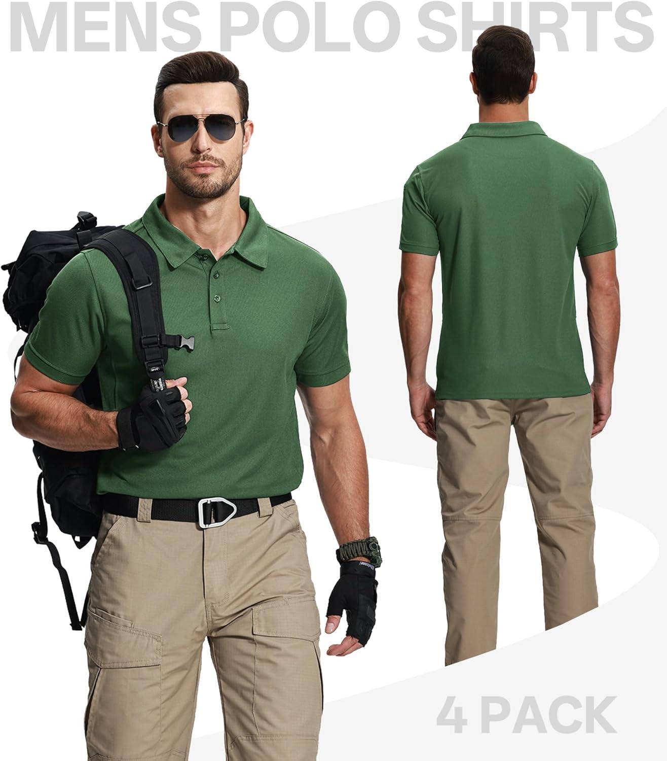 imageZITY 4 Pack Mens Polo Shirt Short Sleeve Athletic Performance Tactical Shirts for Men Outdoor Sport Work TShirt