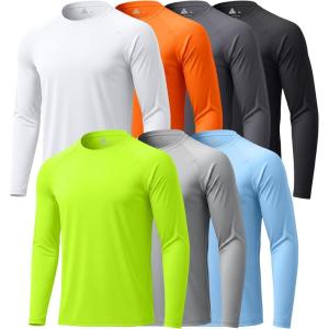 ZITY 7 Pack Long Sleeve Shirts for Men UPF 50+ Sun Protection T-Shirt Active Crew Neck Tee Workout Tops(7pack-lightblue/Neongreen/Orange/Lightgray/Darkgray/Black/White)