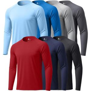 ZITY 7 Pack Long Sleeve Shirts for Men UPF 50+ Sun Protection T-Shirt Active Crew Neck Tee Workout Tops(7pack-winered/Lightblue/Royalblue/Darkblue/Lightgray/Darkgray/Black)