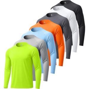 ZITY 7 Pack Long Sleeve Shirts for Men UPF 50+ Sun Protection T-Shirt Active Crew Neck Tee Workout Tops(Fluorescentgreen+white+neonorange+lightblue+lightgray+darkgray+black)