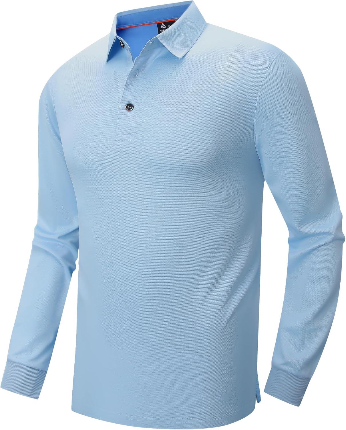 imageZITY Long Sleeve Polo Shirts for Men 3 Pack Collared Performance Golf Polos Mens Casual Shirts Moisture Wicking WorkwearLight Blue