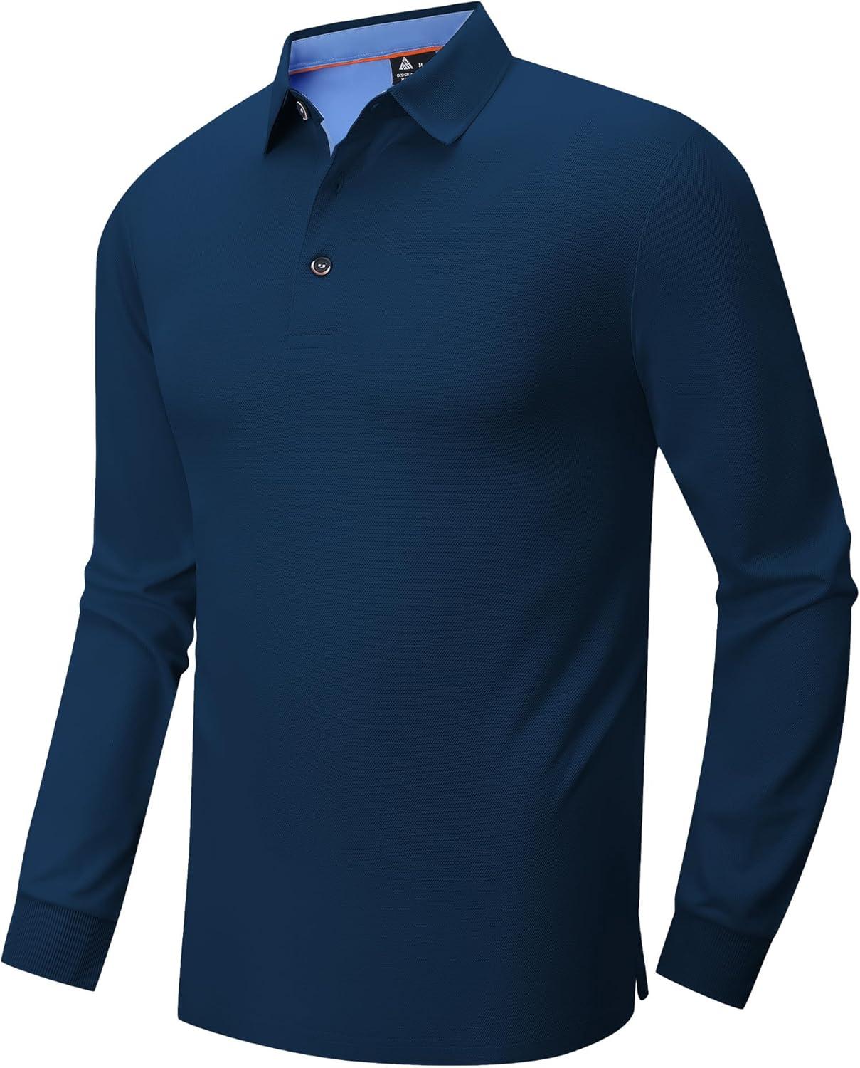 imageZITY Long Sleeve Polo Shirts for Men 3 Pack Collared Performance Golf Polos Mens Casual Shirts Moisture Wicking WorkwearNavy