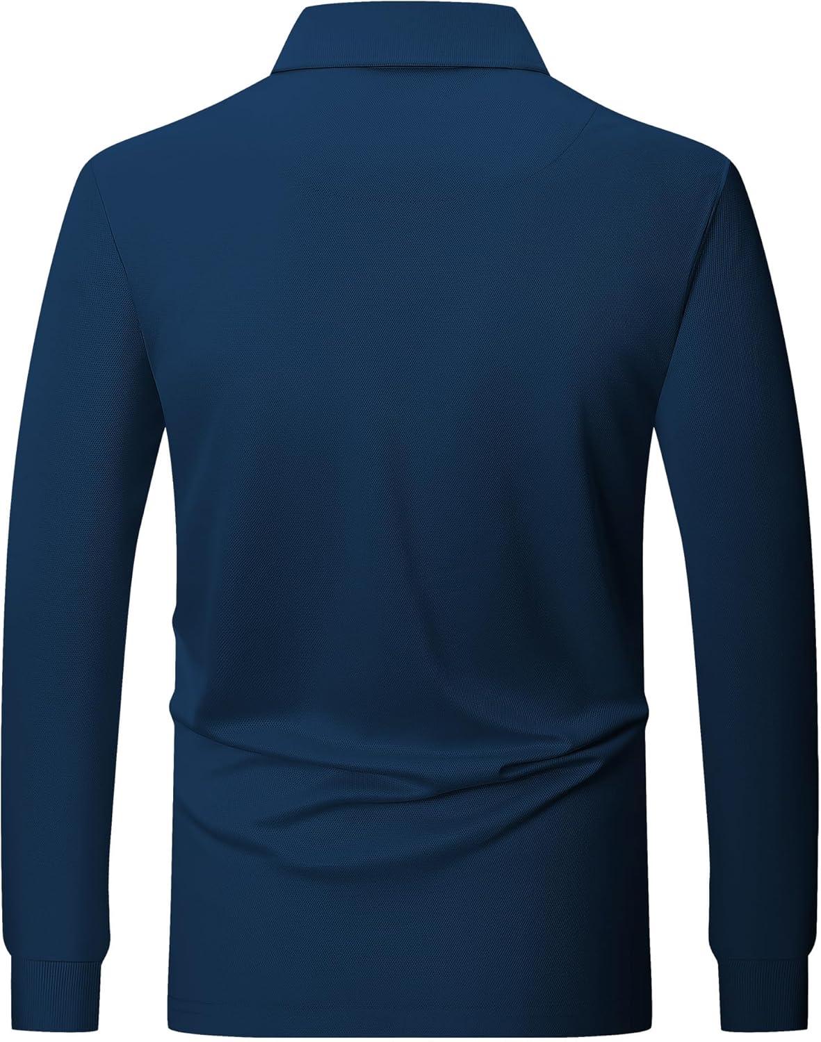 imageZITY Long Sleeve Polo Shirts for Men 3 Pack Collared Performance Golf Polos Mens Casual Shirts Moisture Wicking WorkwearNavy