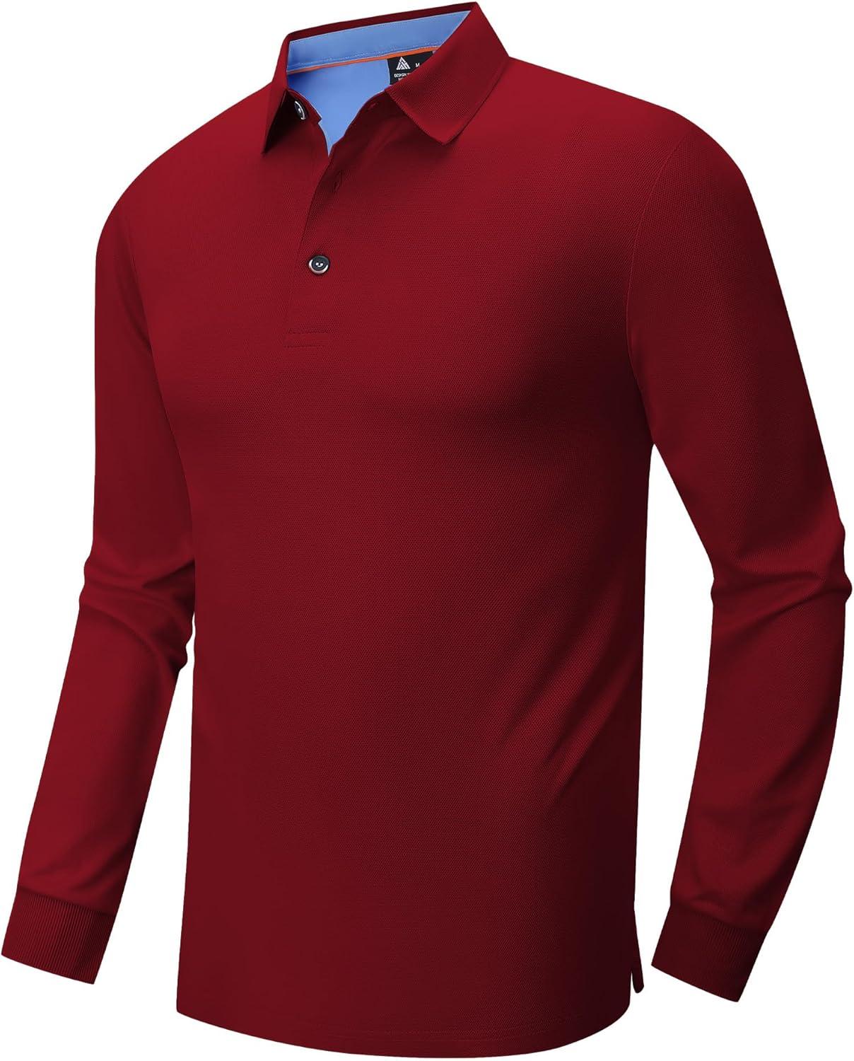 imageZITY Long Sleeve Polo Shirts for Men 3 Pack Collared Performance Golf Polos Mens Casual Shirts Moisture Wicking WorkwearRed