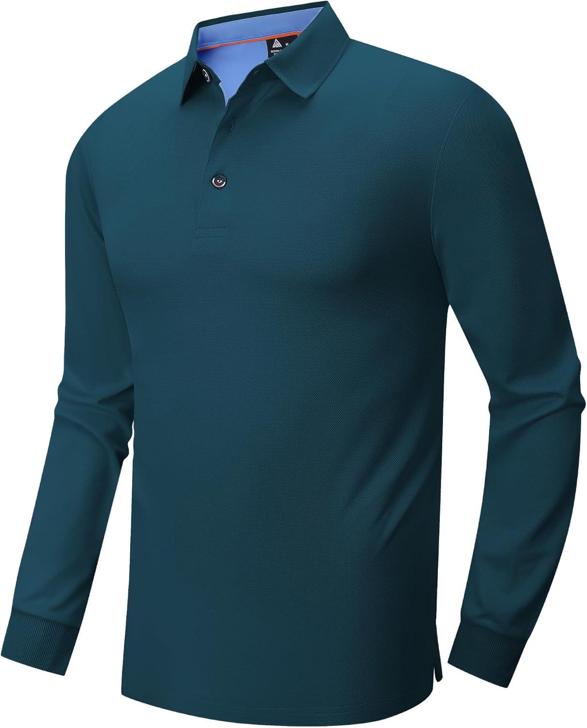 imageZITY Long Sleeve Polo Shirts for Men 3 Pack Collared Performance Golf Polos Mens Casual Shirts Moisture Wicking WorkwearTeal