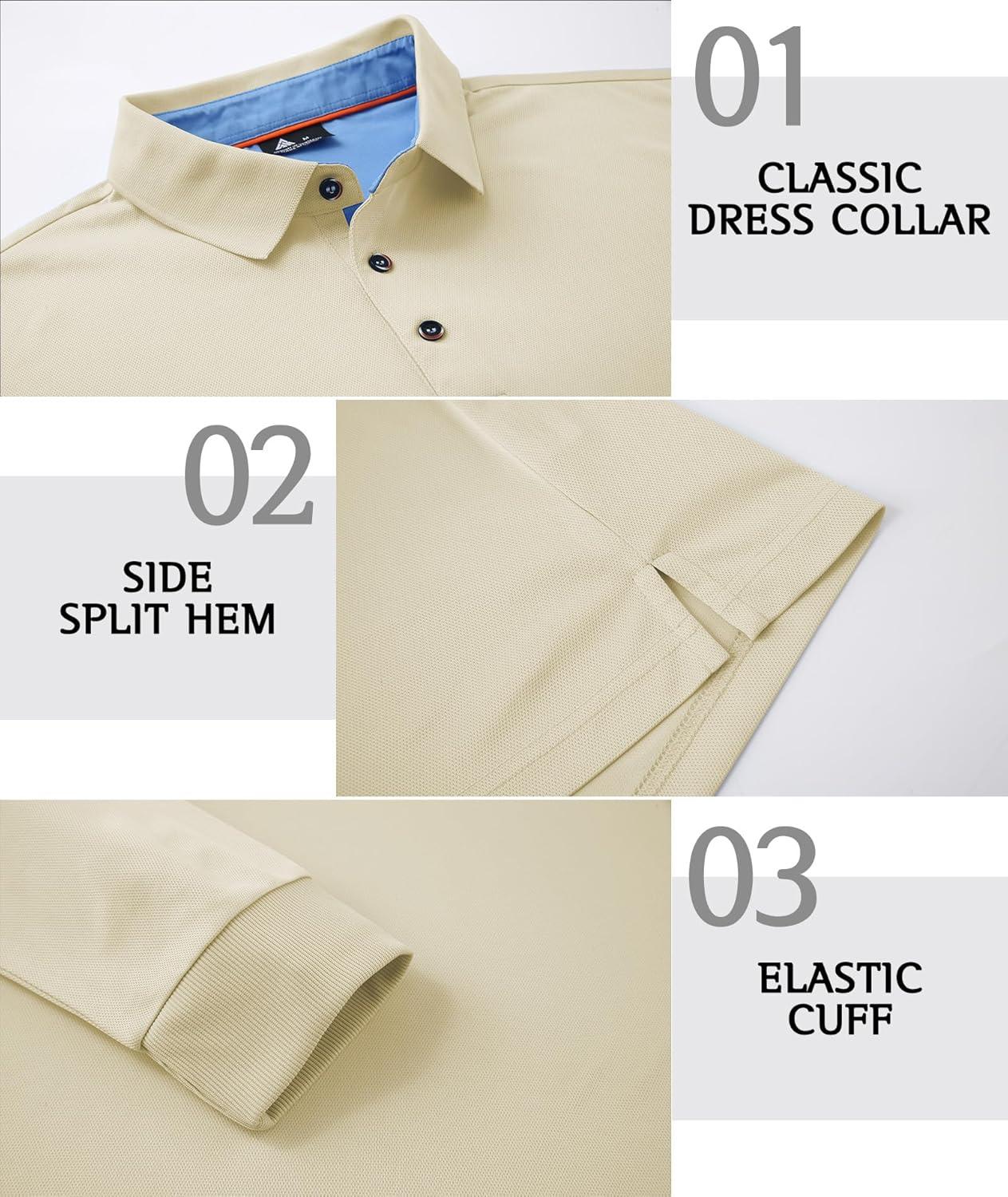 imageZITY Long Sleeve Polo Shirts for Men 3 Pack Collared Performance Golf Polos Mens Casual Shirts Moisture Wicking WorkwearYellow