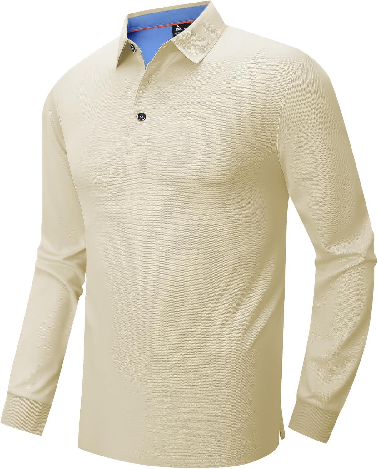 imageZITY Long Sleeve Polo Shirts for Men 3 Pack Collared Performance Golf Polos Mens Casual Shirts Moisture Wicking WorkwearYellow