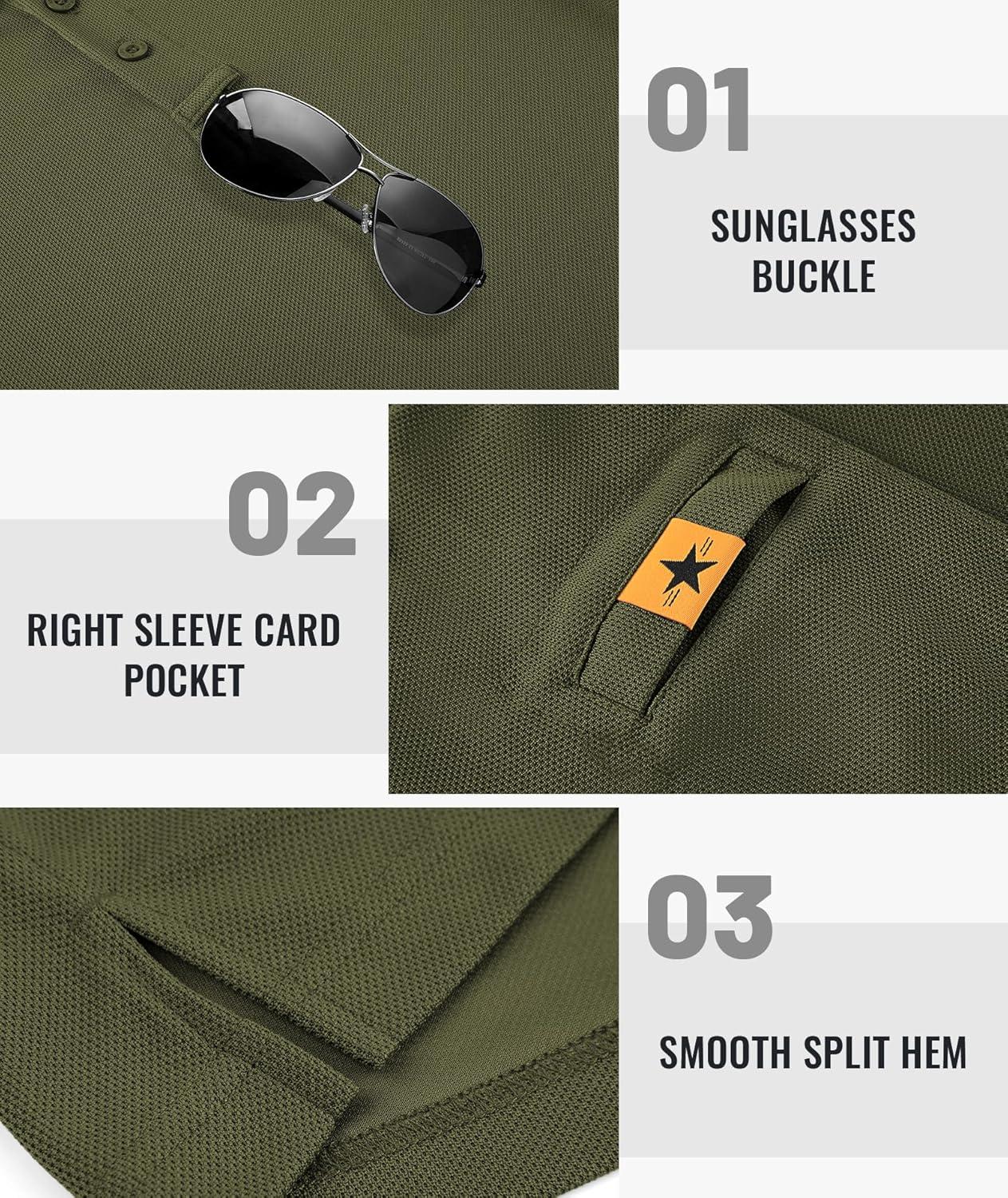 imageZITY Mens Long Sleeve Polo Shirts 3 Button with Pocket Lightweight Golf Breathable Solid Color Designed Collared Casual TeeArmy Green