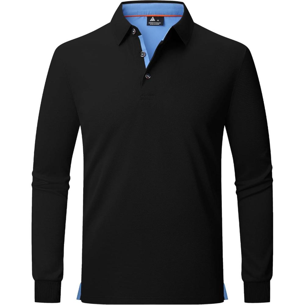 imageZITY Long Sleeve Polo Shirts for Men 3 Pack Collared Performance Golf Polos Mens Casual Shirts Moisture Wicking WorkwearBlack
