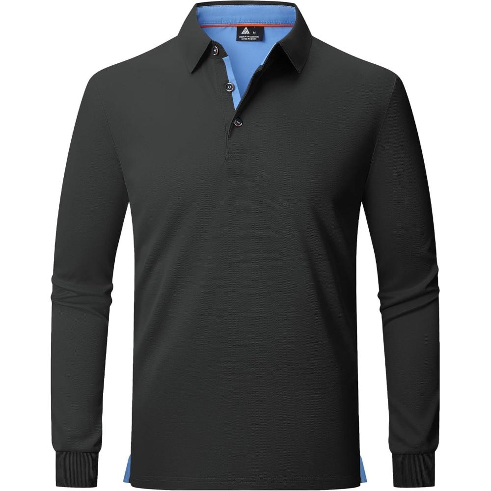 imageZITY Long Sleeve Polo Shirts for Men 3 Pack Collared Performance Golf Polos Mens Casual Shirts Moisture Wicking WorkwearDark Grey