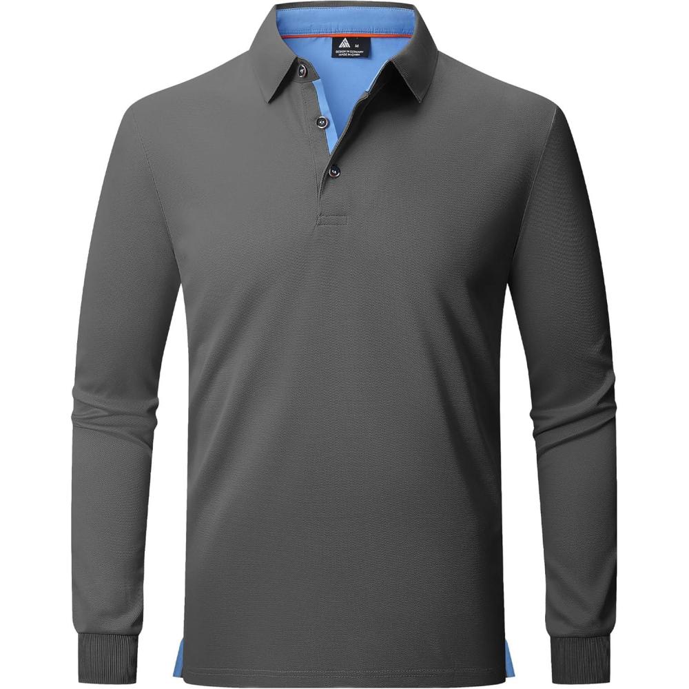 imageZITY Long Sleeve Polo Shirts for Men 3 Pack Collared Performance Golf Polos Mens Casual Shirts Moisture Wicking WorkwearGrey