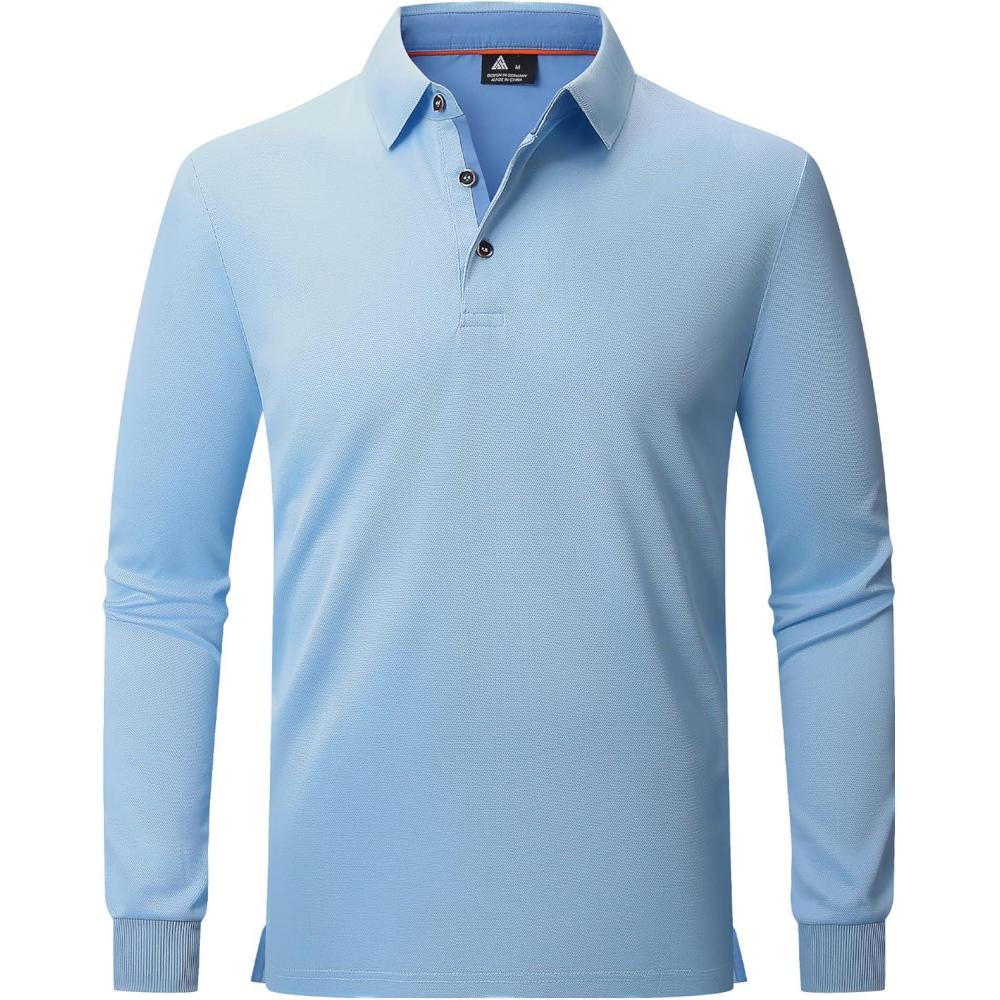 imageZITY Long Sleeve Polo Shirts for Men 3 Pack Collared Performance Golf Polos Mens Casual Shirts Moisture Wicking WorkwearLight Blue