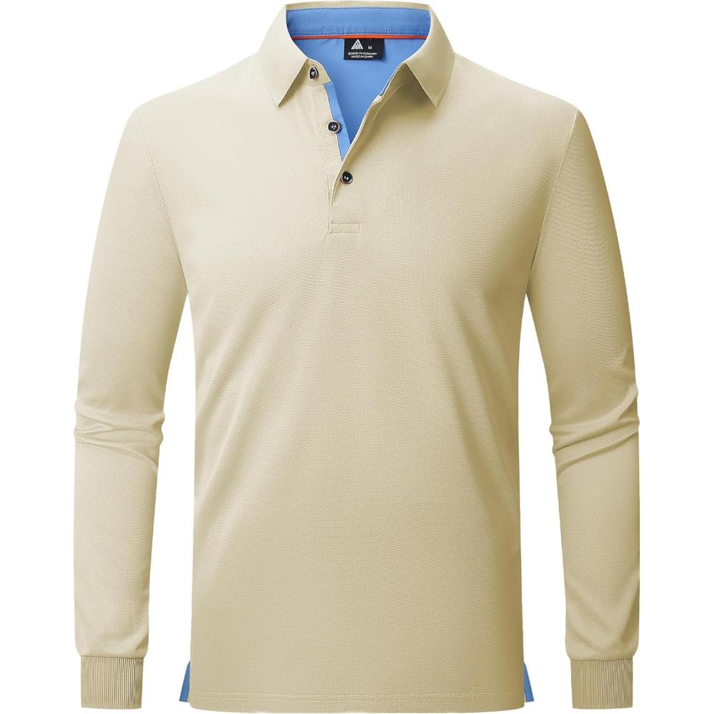 imageZITY Long Sleeve Polo Shirts for Men 3 Pack Collared Performance Golf Polos Mens Casual Shirts Moisture Wicking WorkwearYellow