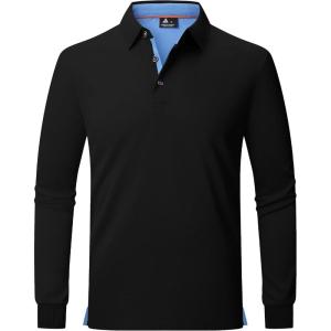 ZITY Long Sleeve Polo Shirts for Men 3 Pack Collared Performance Golf Polos Mens Casual Shirts Moisture Wicking Workwear(Black)