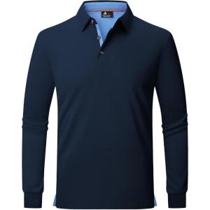 ZITY Long Sleeve Polo Shirts for Men 3 Pack Collared Performance Golf Polos Mens Casual Shirts Moisture Wicking Workwear(Dark Blue)