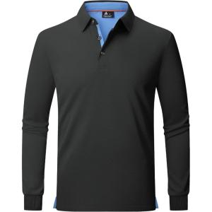 ZITY Long Sleeve Polo Shirts for Men 3 Pack Collared Performance Golf Polos Mens Casual Shirts Moisture Wicking Workwear(Dark Grey)
